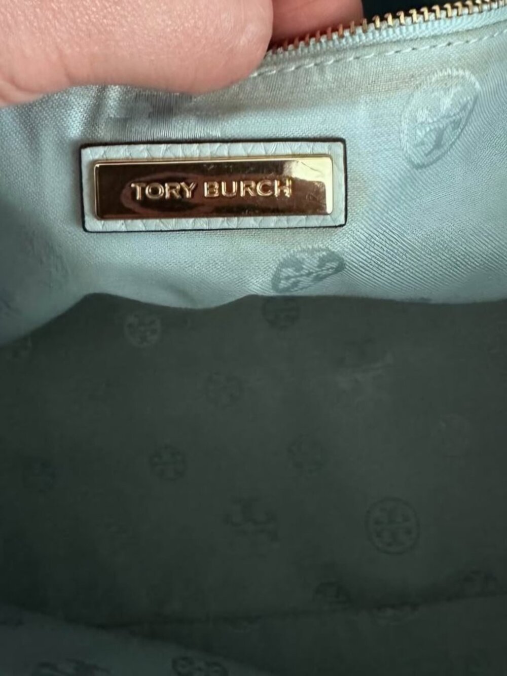 Tory Burch Taylor Large Tote Seltzer Blue Leather Bag Travel - Picture 14 of 15